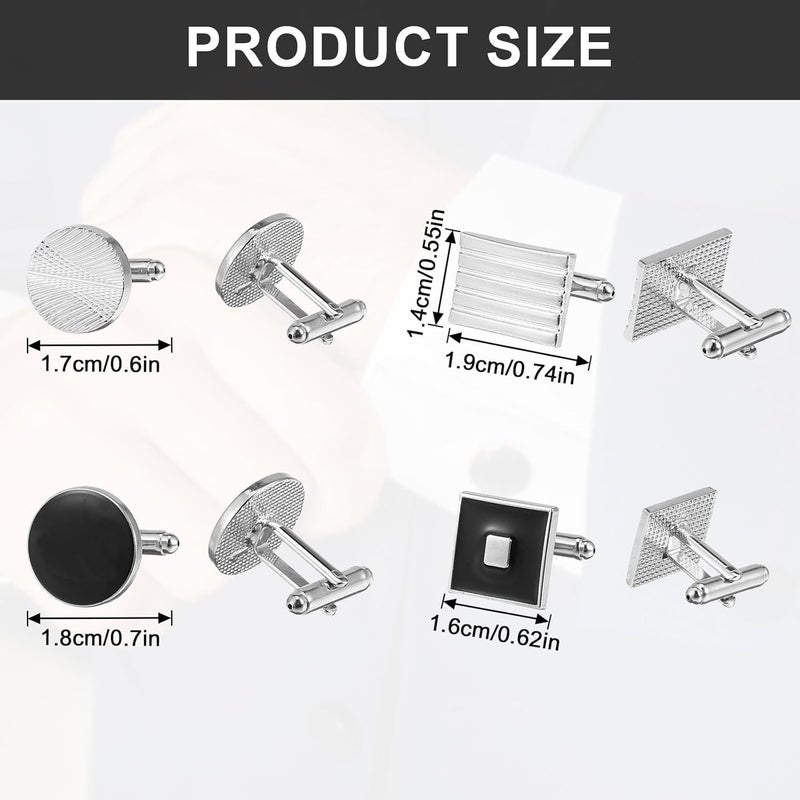 COMNICO 4 Pairs Cufflinks for Men Classic Tone Cuff Links Fashion Men Cufflinks Gold/Sliver Striped Disc Square Rectangle Cuff Links for Business Wedding Party Gift Box - Image 2